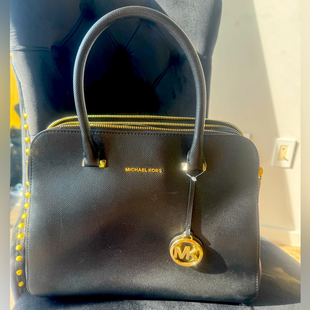 Michael Kors Elegant Black and Gold Satchel